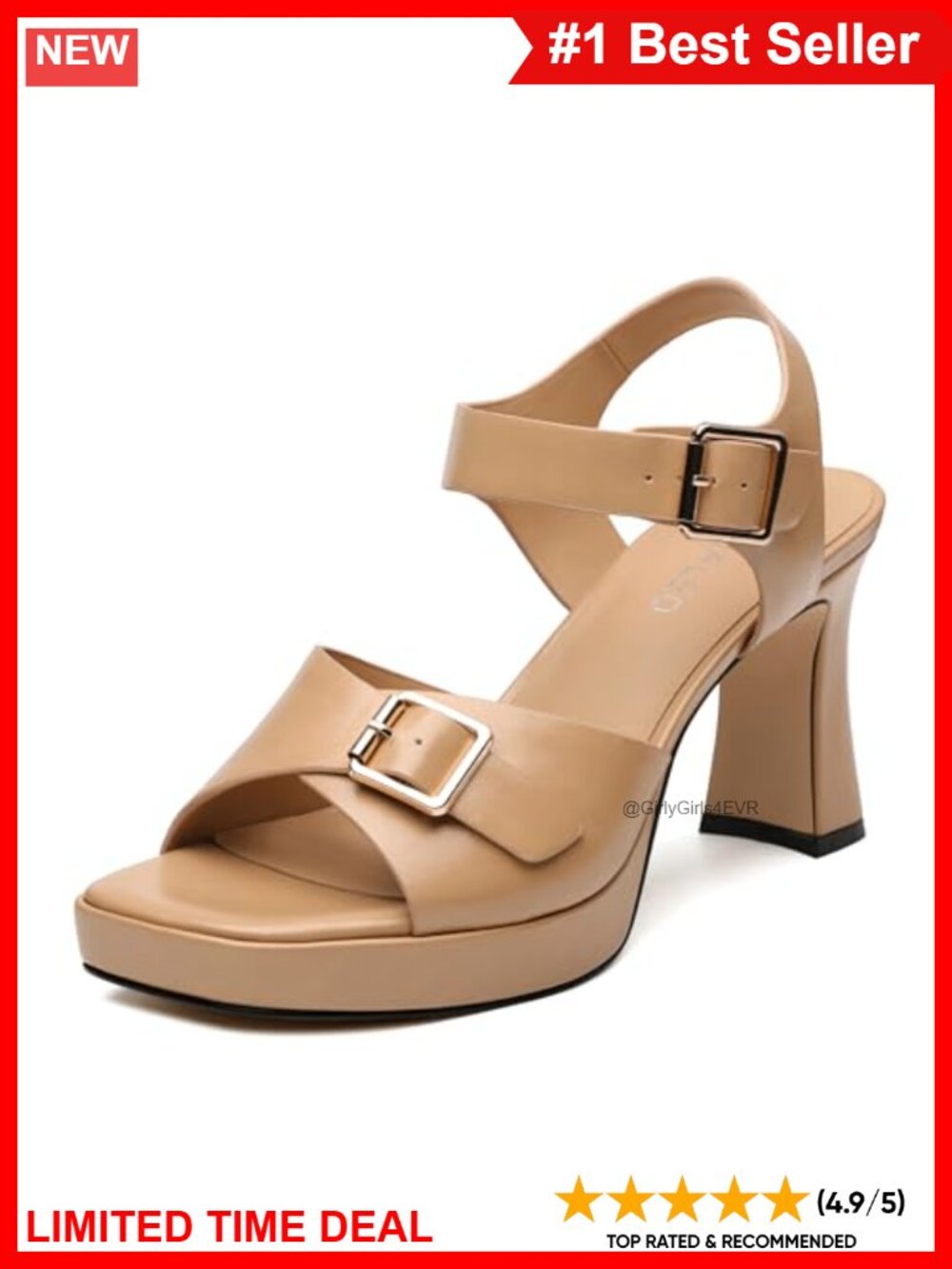 Chunky High Heel Platform Sandals Open Toe Block Ankle Strap Faux Leather